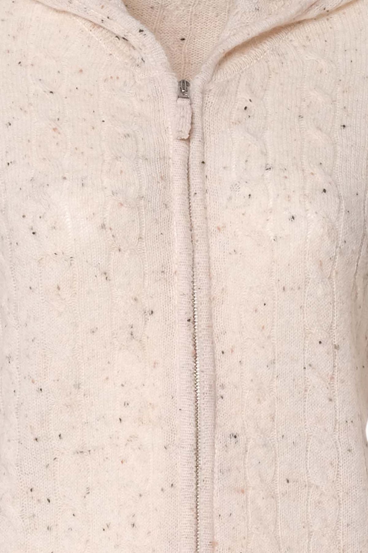 Kum Beji Amelia Avustralya Yünü Kaşmir Saç Örgülü Uzun Kollu Kadın Kapüşonlu Hırka