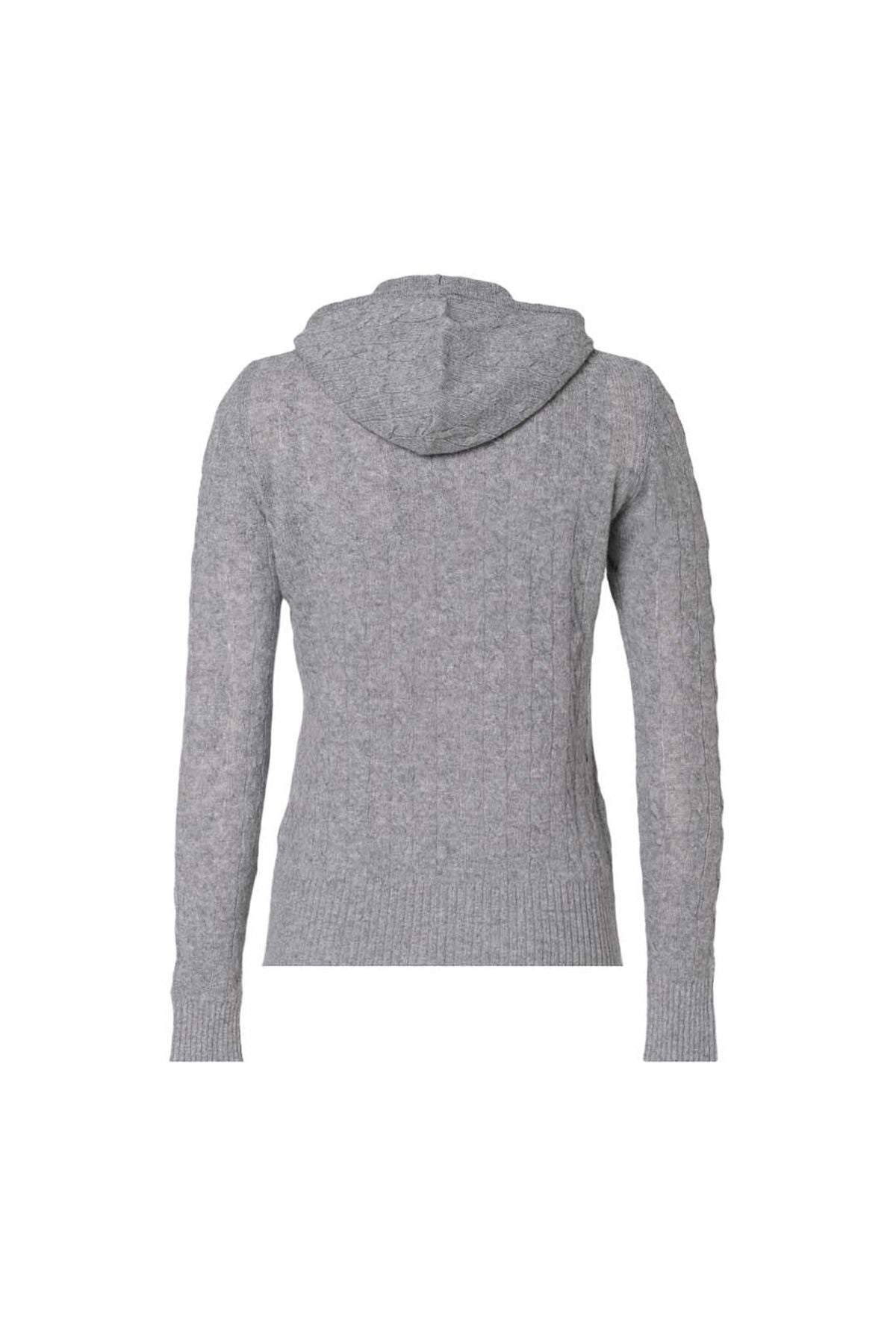 Orta Gri Melanj Amelia Avustralya Yünü Kaşmir Saç Örgülü Uzun Kollu Kadın Kapüşonlu Hırka