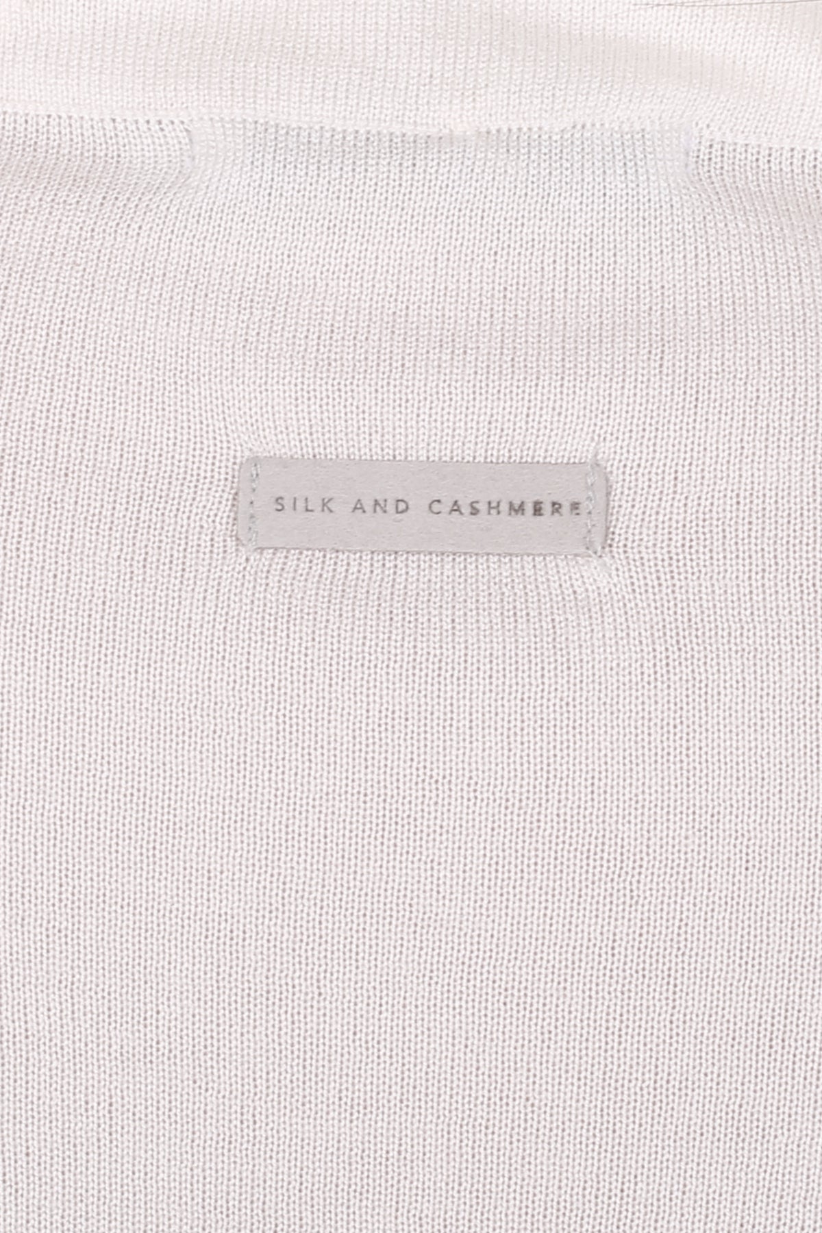 Ekru Aleyna İpek ve Kaşmir V Yaka Uzun Kollu Kadın Triko