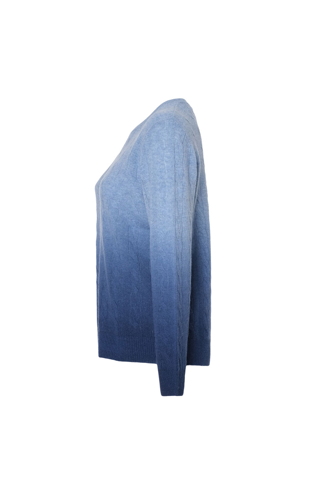 Mavi Amelia Kaşmir Yün Saç Örgülü Degrade Yuvarlak Yaka Uzun Kollu Kazak