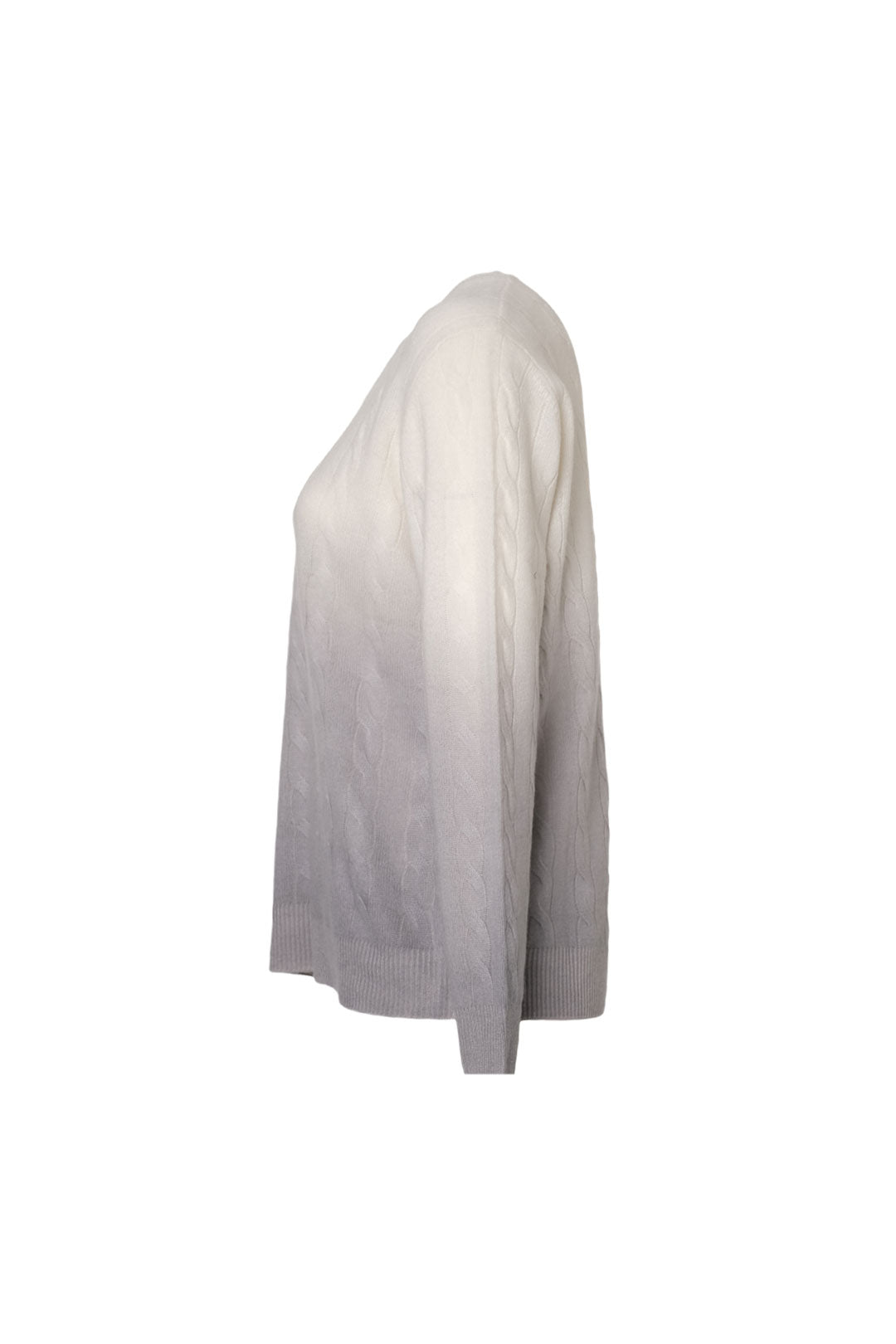 Açık Gri Amelia Kaşmir Yün Saç Örgülü Degrade Yuvarlak Yaka Uzun Kollu Kazak