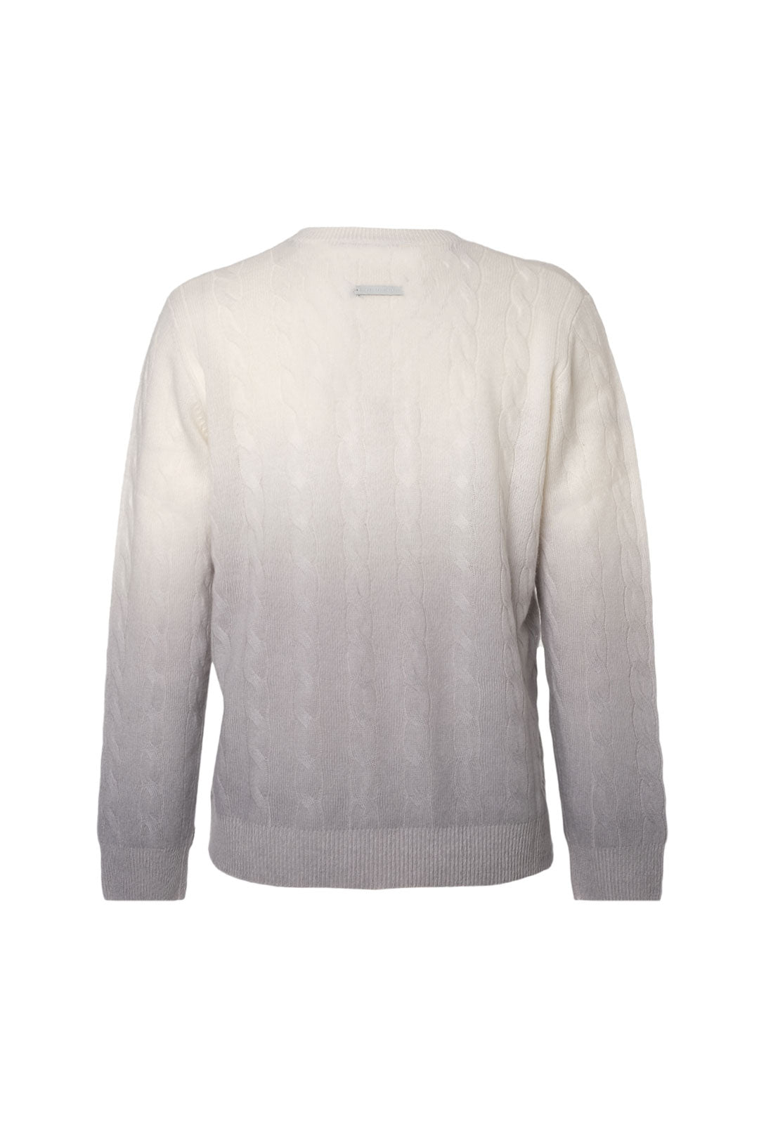 Açık Gri Amelia Kaşmir Yün Saç Örgülü Degrade Yuvarlak Yaka Uzun Kollu Kazak