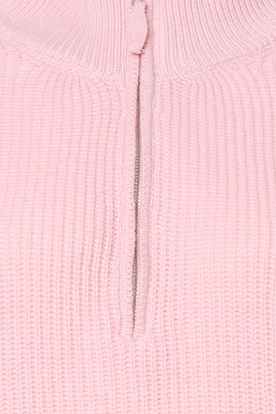 Pembe Aurora Avustralya Yünü Kaşmir Ribana Örgülü Fermuarlı Uzun Kollu Kadın Kazak