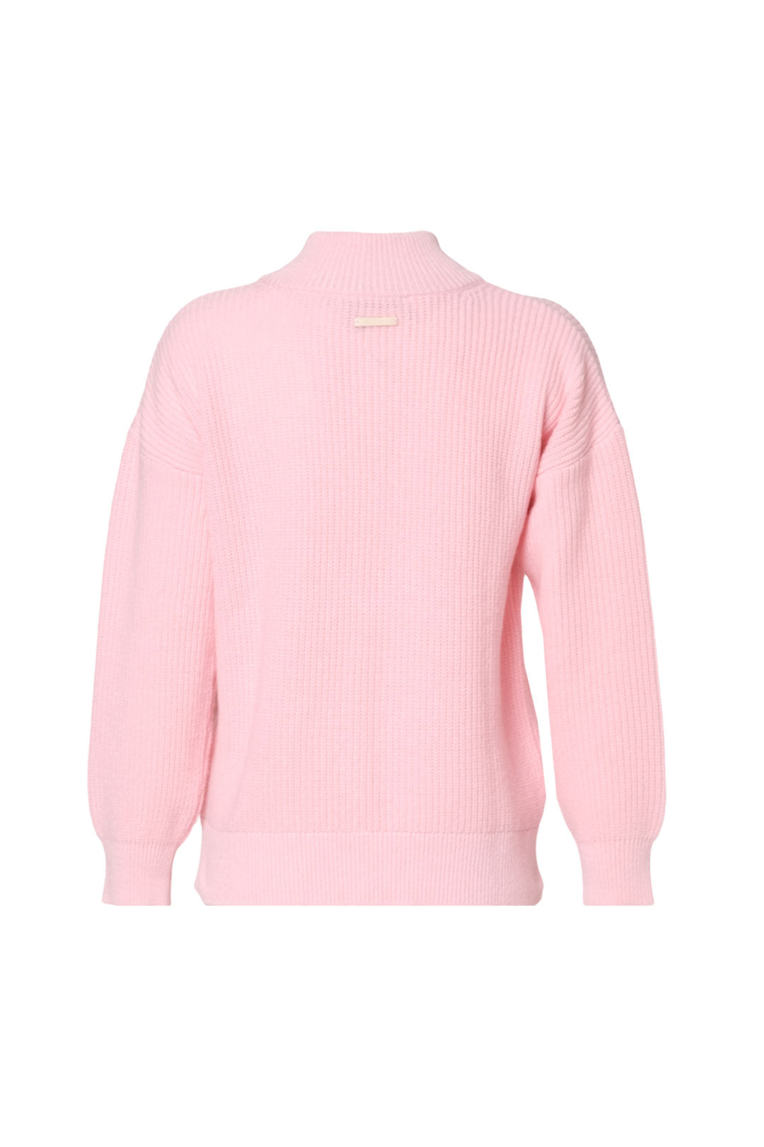 Pembe Aurora Avustralya Yünü Kaşmir Ribana Örgülü Fermuarlı Uzun Kollu Kadın Kazak