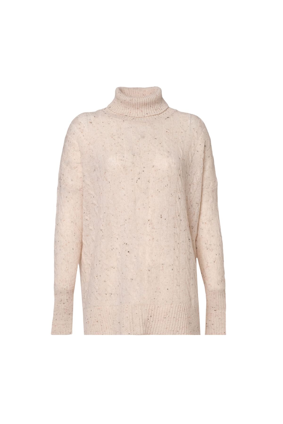 Kum Beji Amelia Avustralya Yünü Kaşmir Saç Örgülü Balıkçı Yaka T Kollu Kadın Tunik Kazak