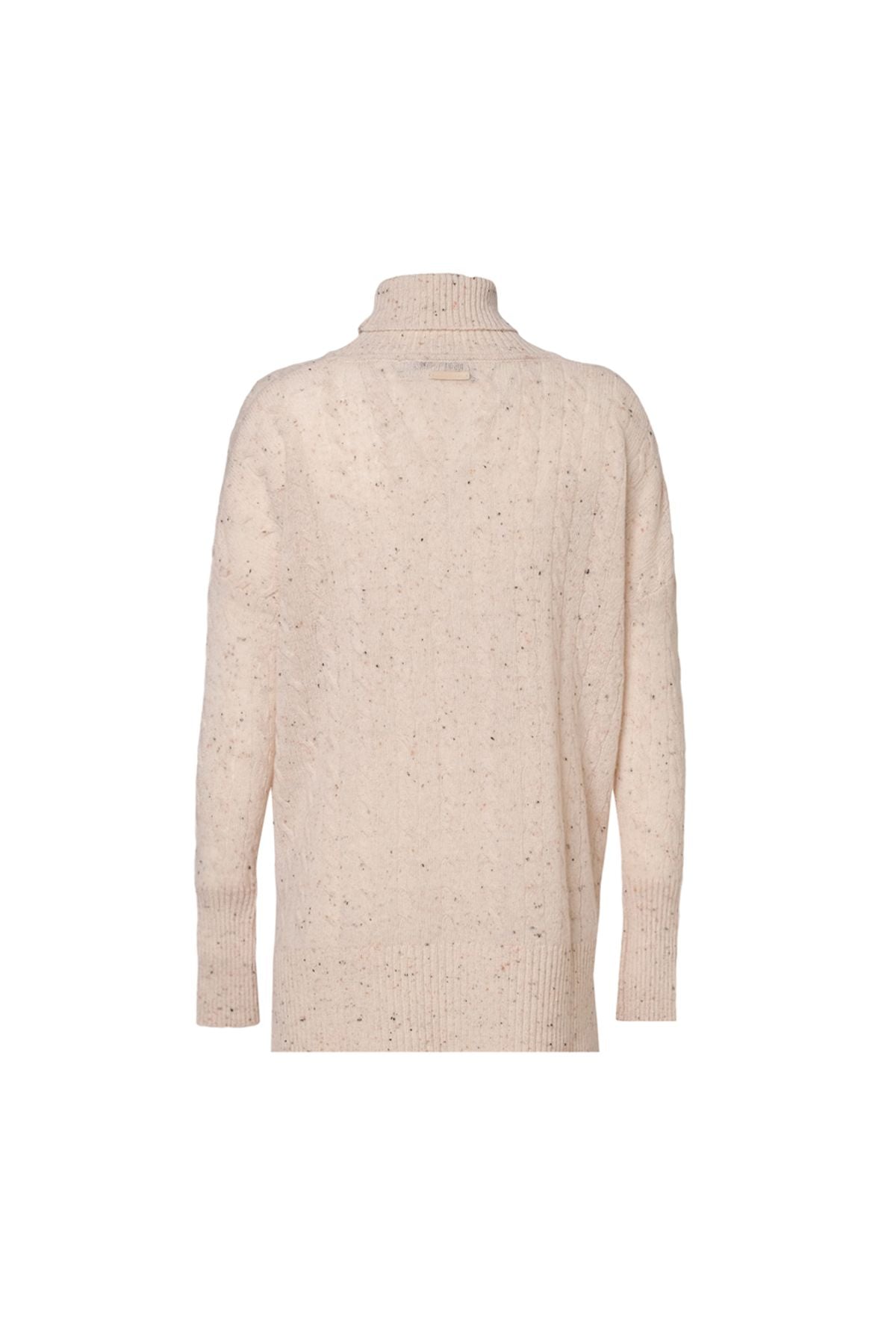 Kum Beji Amelia Avustralya Yünü Kaşmir Saç Örgülü Balıkçı Yaka T Kollu Kadın Tunik Kazak