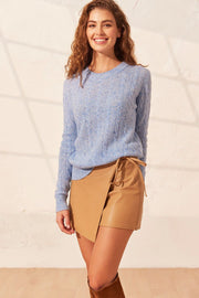 Mavi Amelia Avustralya Yünü Kaşmir Saç Örgülü Yuvarlak Yaka Uzun Kollu Kadın Kazak