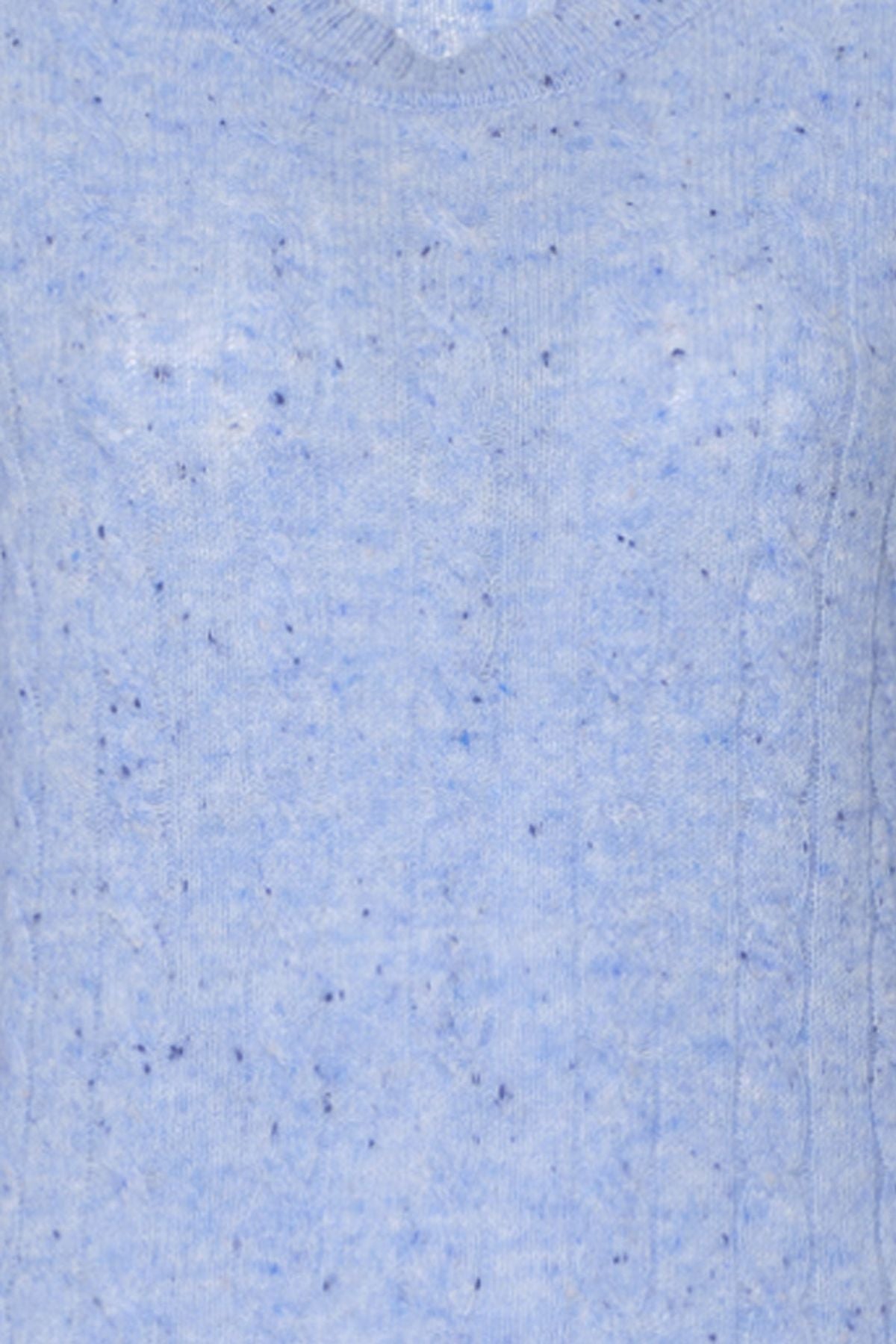 Mavi Amelia Avustralya Yünü Kaşmir Saç Örgülü Yuvarlak Yaka Uzun Kollu Kadın Kazak