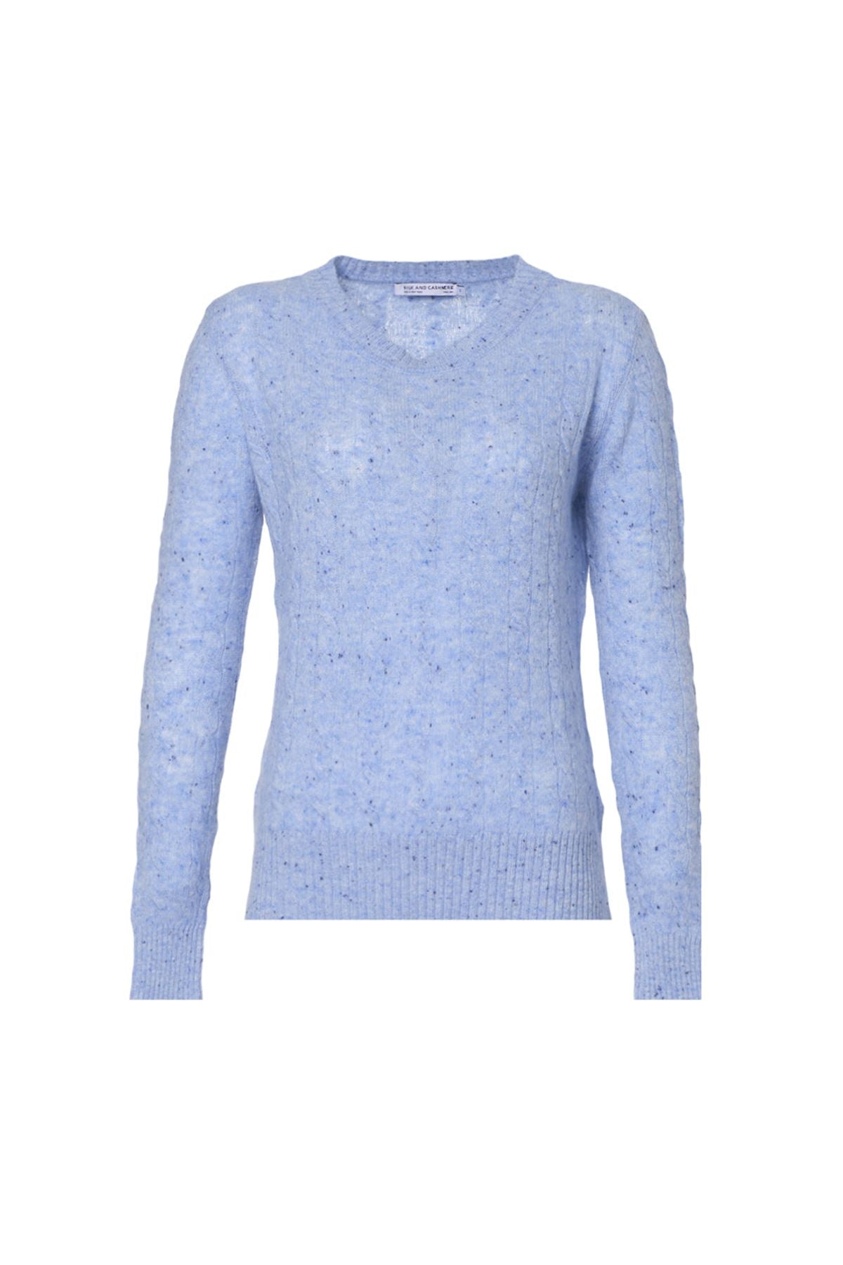 Mavi Amelia Avustralya Yünü Kaşmir Saç Örgülü Yuvarlak Yaka Uzun Kollu Kadın Kazak