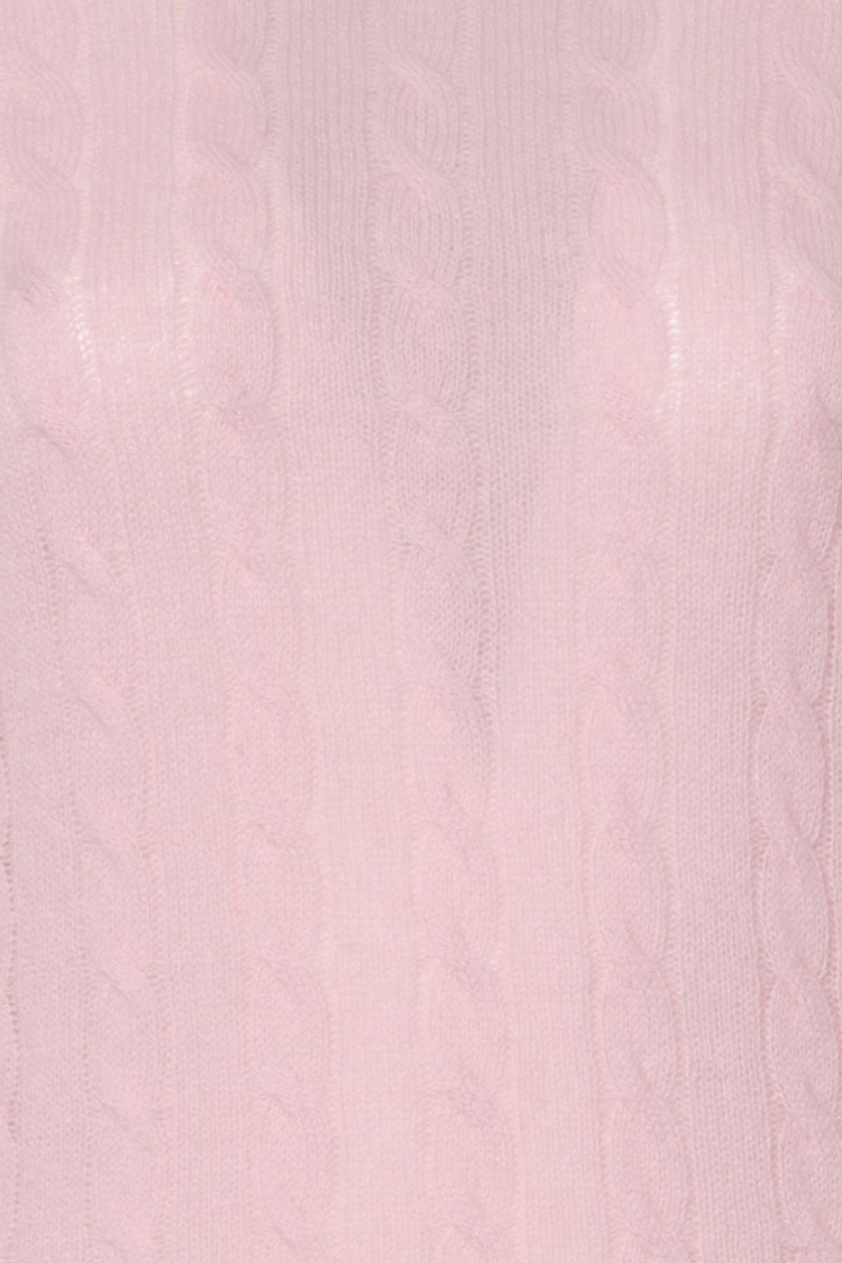 Pembe Amelia Avustralya Yünü Kaşmir Saç Örgülü Yuvarlak Yaka Uzun Kollu Kadın Kazak