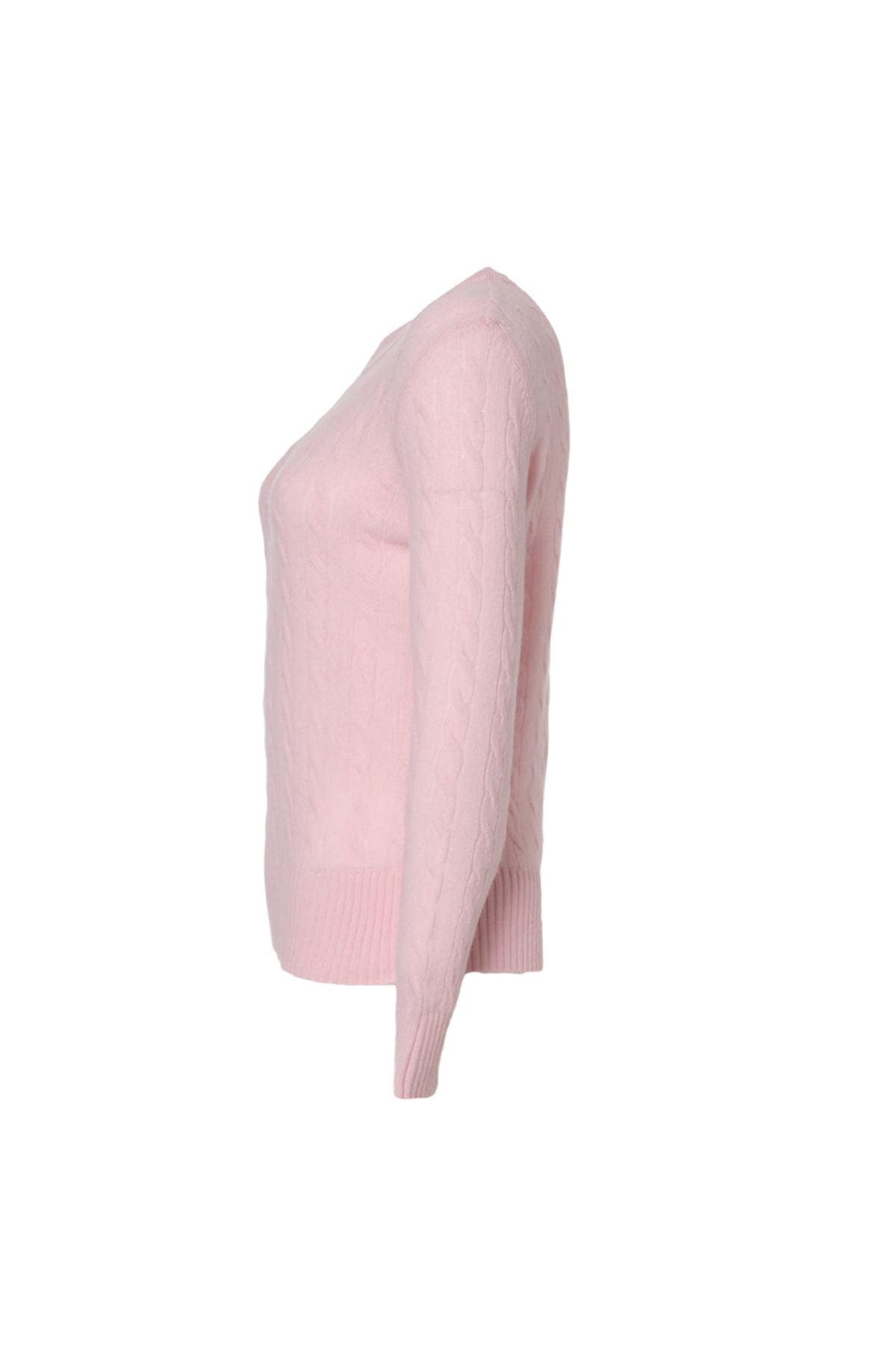 Pembe Amelia Avustralya Yünü Kaşmir Saç Örgülü Yuvarlak Yaka Uzun Kollu Kadın Kazak