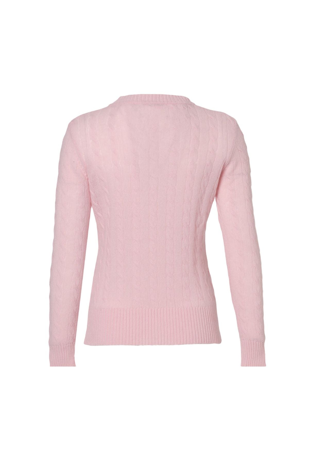 Pembe Amelia Avustralya Yünü Kaşmir Saç Örgülü Yuvarlak Yaka Uzun Kollu Kadın Kazak