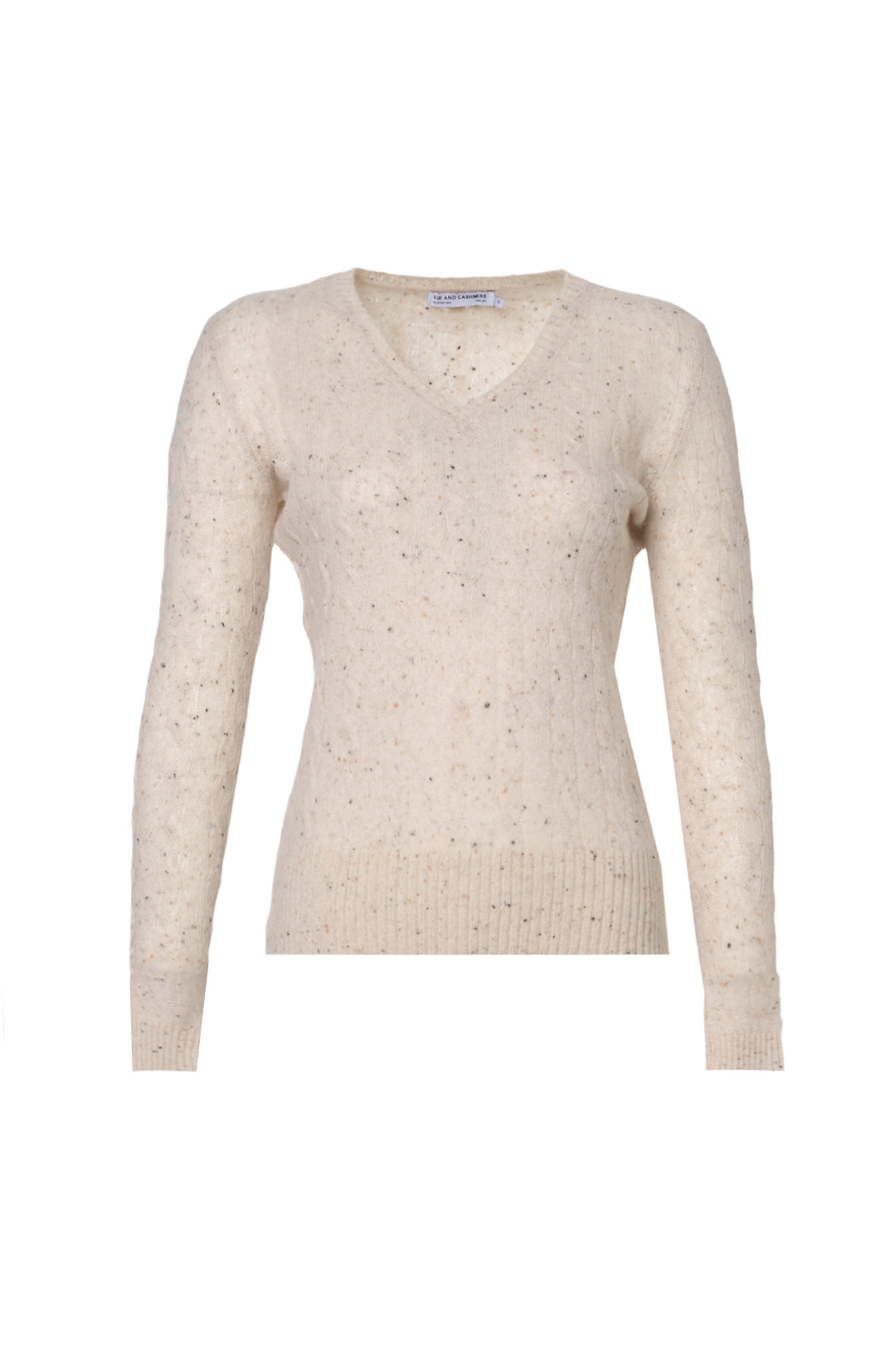 Kum Beji Amelia Avustralya Yünü Kaşmir Saç Örgülü V Yaka Uzun Kollu Kadın Kazak