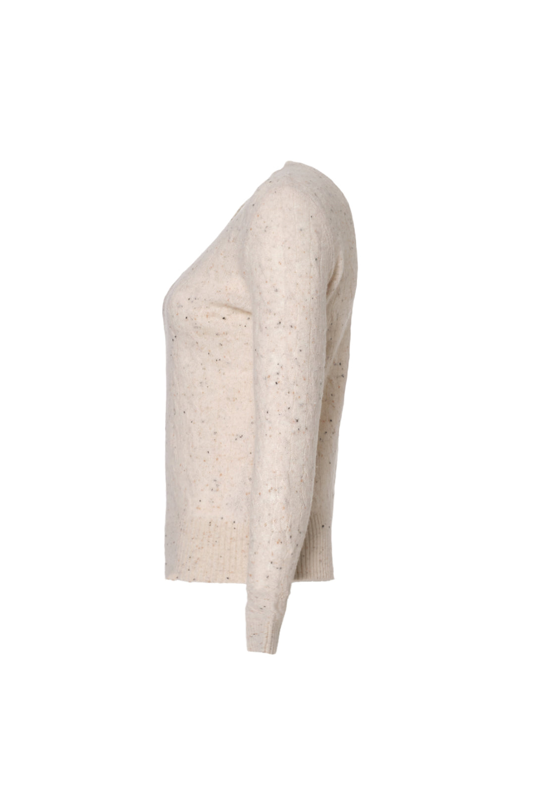 Kum Beji Amelia Avustralya Yünü Kaşmir Saç Örgülü V Yaka Uzun Kollu Kadın Kazak