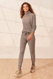 Orta Gri Melanj Amelia Avustralya Yünü Kaşmir Saç Örgülü Kadın Triko Pantolon