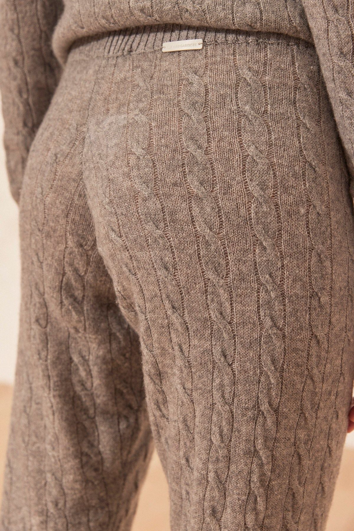 Orta Gri Melanj Amelia Avustralya Yünü Kaşmir Saç Örgülü Kadın Triko Pantolon