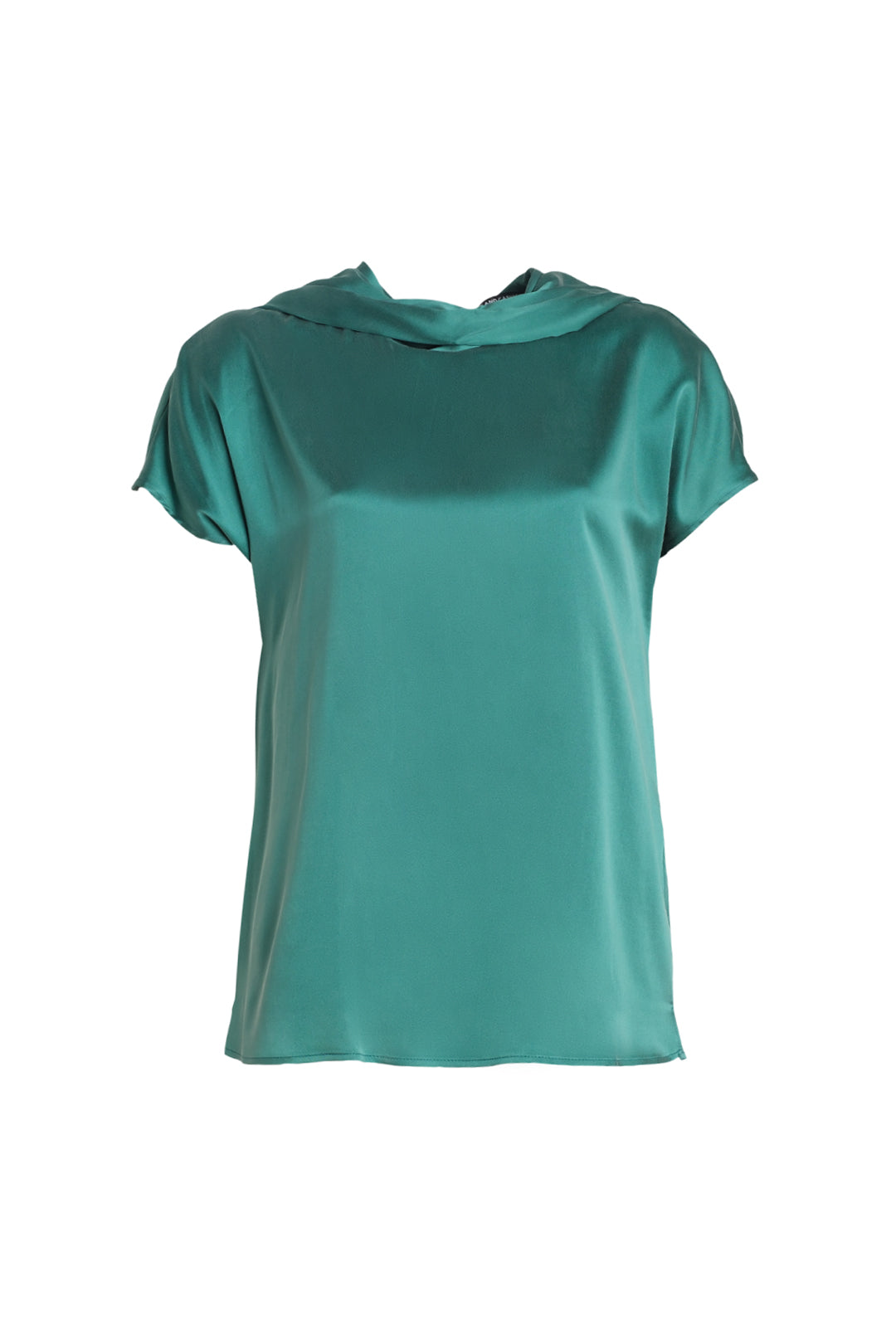 Yeşil Saf İpek Cecilia Fular yaka Kısa Kollu Bluz