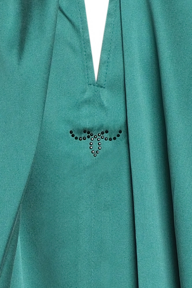 Yeşil Saf İpek Cecilia Fular yaka Kısa Kollu Bluz