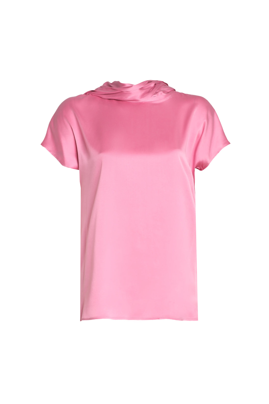 Gül Kurusu Saf İpek Cecilia Fular yaka Kısa Kollu Bluz