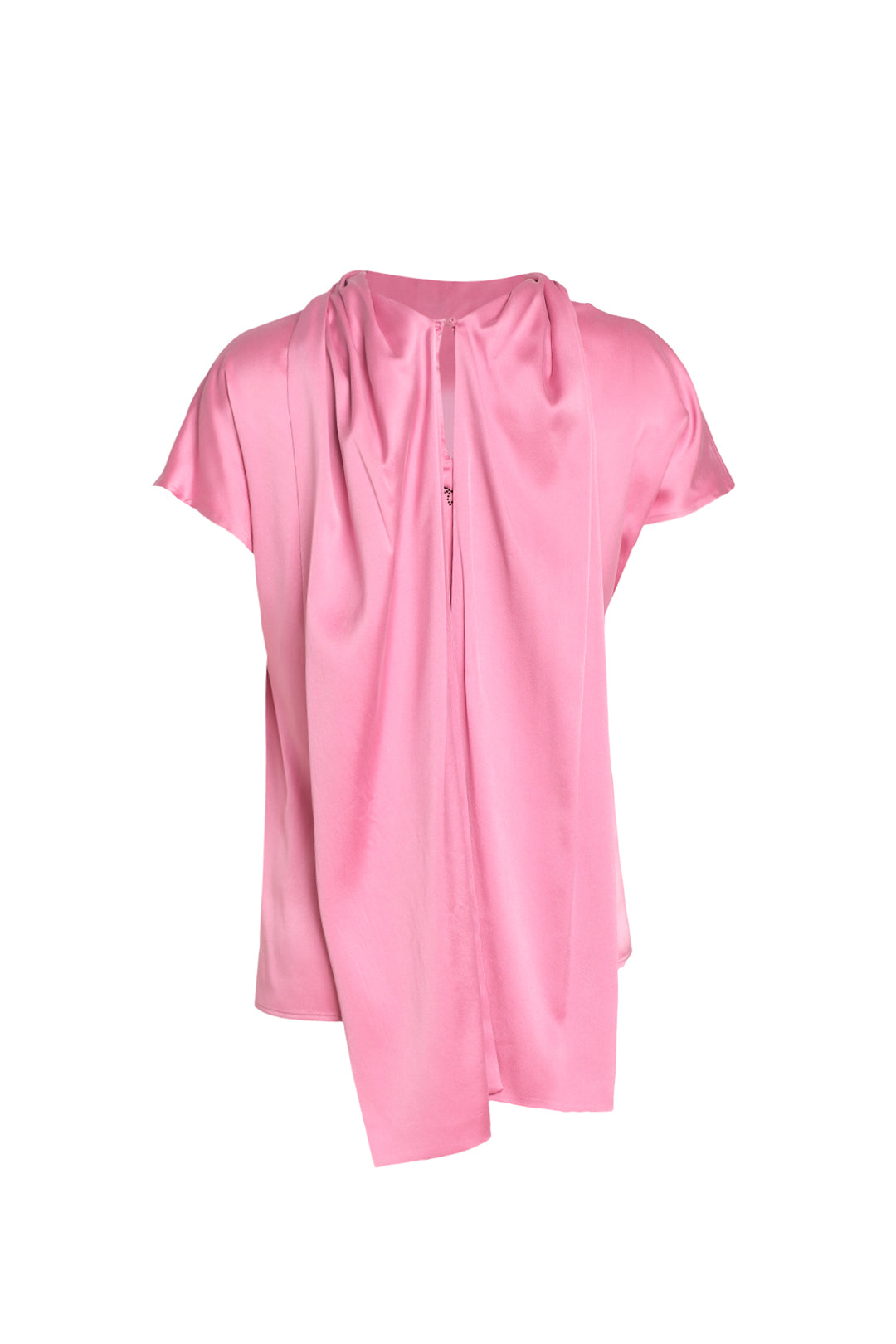 Gül Kurusu Saf İpek Cecilia Fular yaka Kısa Kollu Bluz