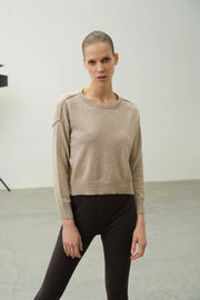 Bej Carole Dikiş Detaylı Yuvarlak Yaka Uzun Kollu Kazak Silk and Cashmere