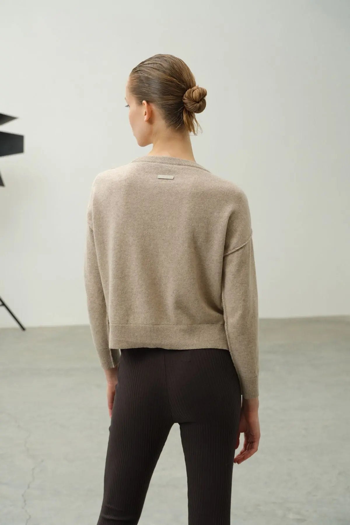 Bej Carole Dikiş Detaylı Yuvarlak Yaka Uzun Kollu Kazak Silk and Cashmere