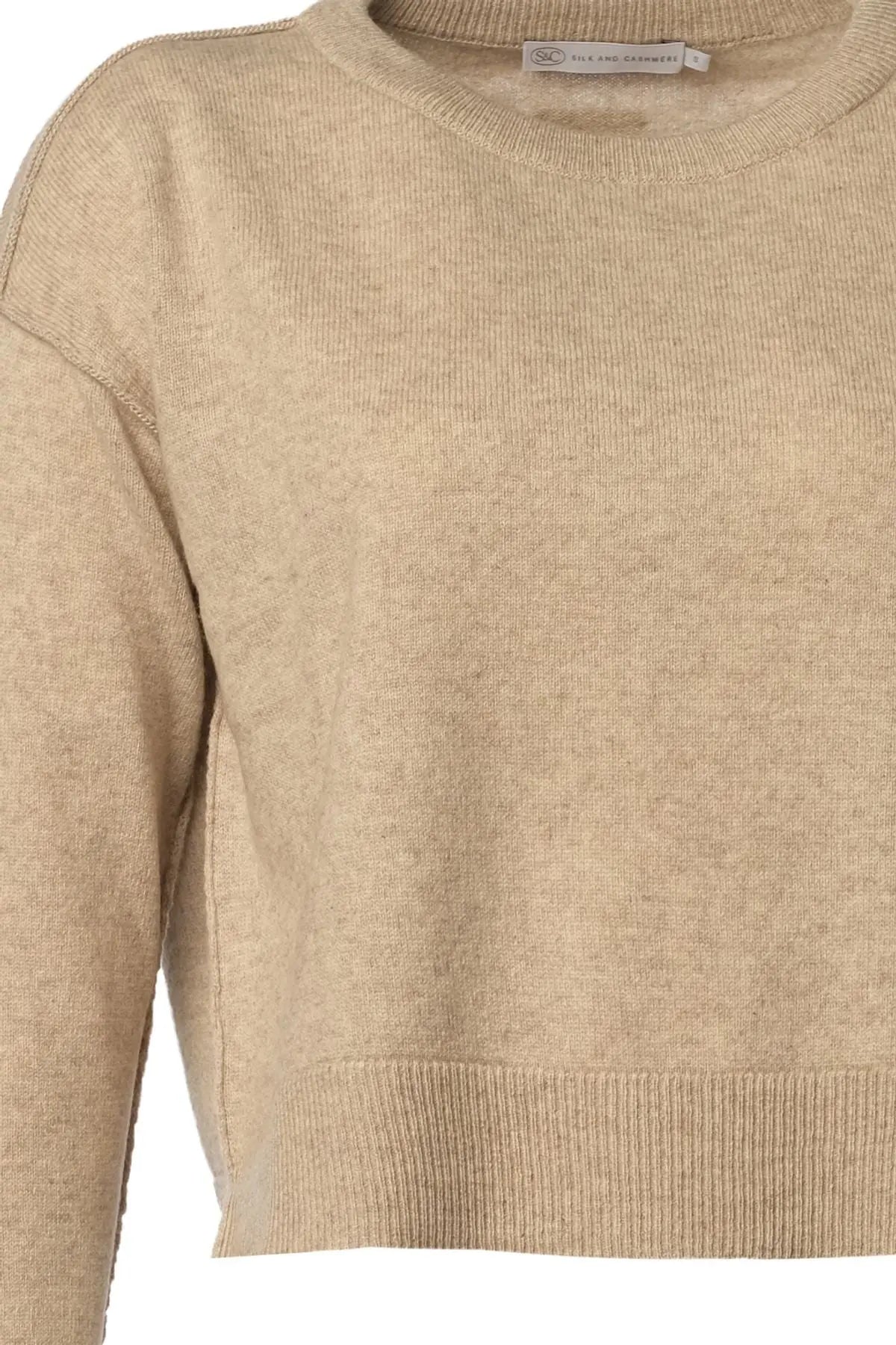 Bej Carole Dikiş Detaylı Yuvarlak Yaka Uzun Kollu Kazak Silk and Cashmere