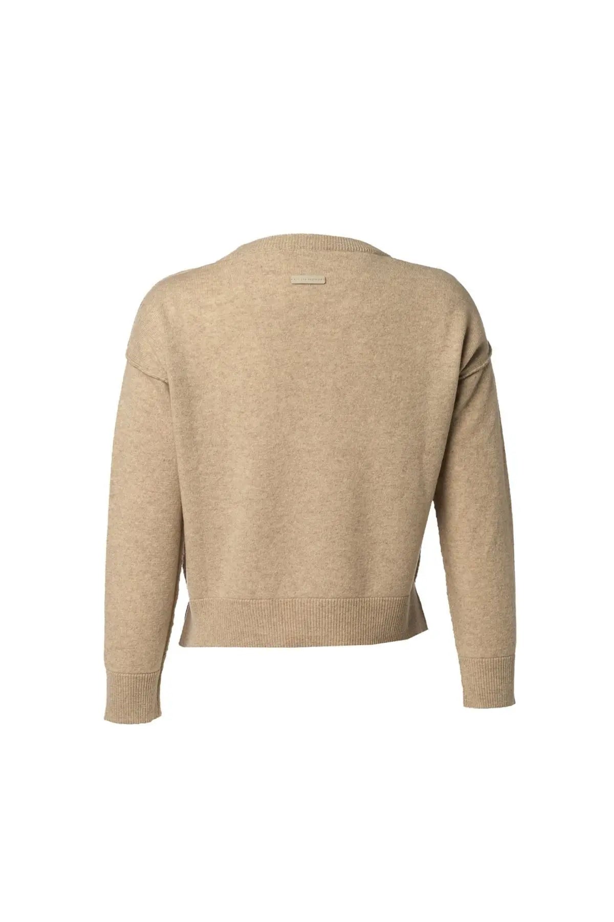 Bej Carole Dikiş Detaylı Yuvarlak Yaka Uzun Kollu Kazak Silk and Cashmere