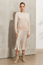 Bej Kamir Yün Degrade Yuvarlak Yaka Uzun Kollu Kazak Silk and Cashmere