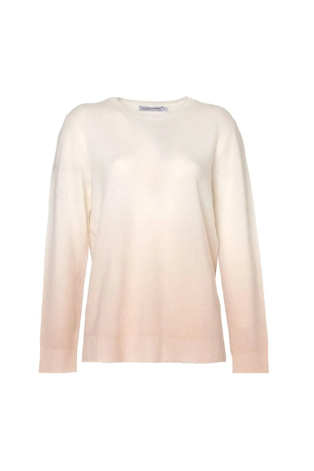 Bej Kamir Yün Degrade Yuvarlak Yaka Uzun Kollu Kazak Silk and Cashmere