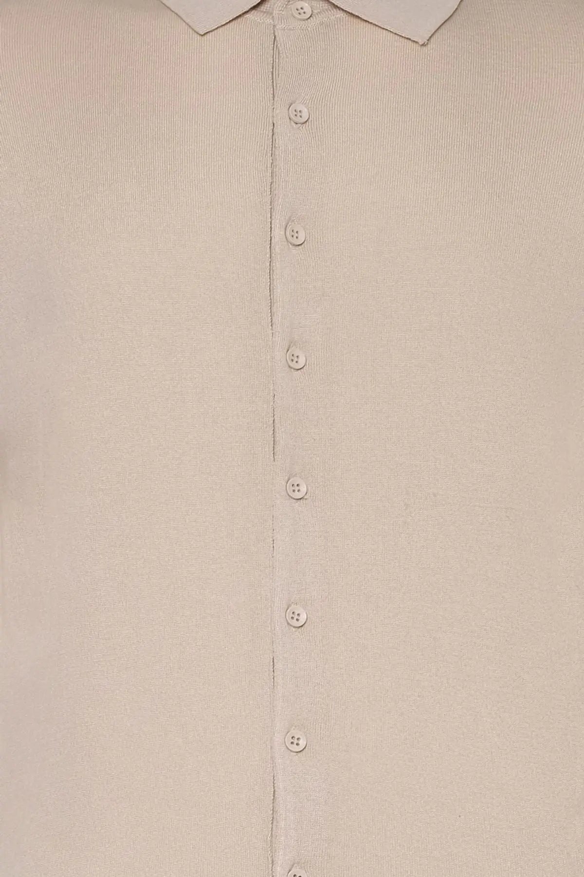 Bej Kaşmir İpek Utku Kısa Kollu Polo Yaka Triko Gömlek Silk and Cashmere