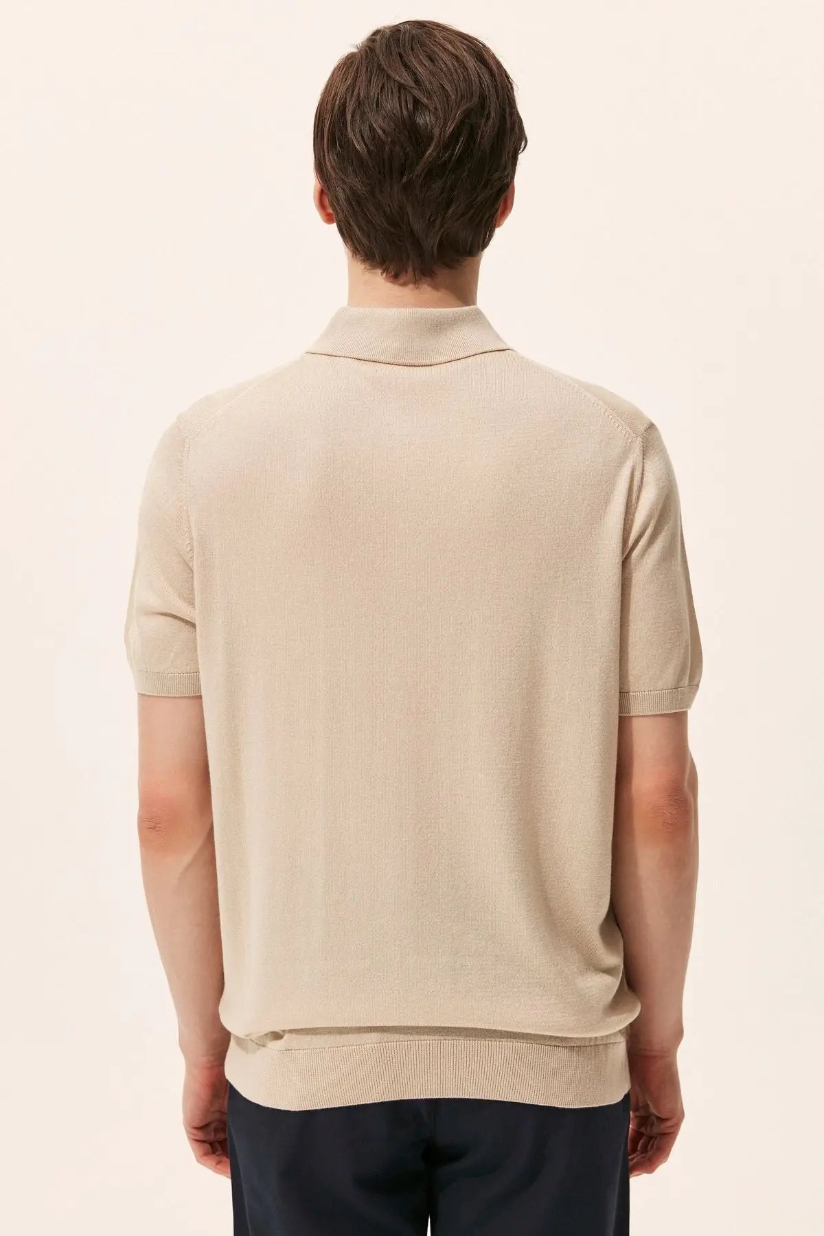 Bej Kaşmir İpek Utku Kısa Kollu Polo Yaka Triko Silk and Cashmere