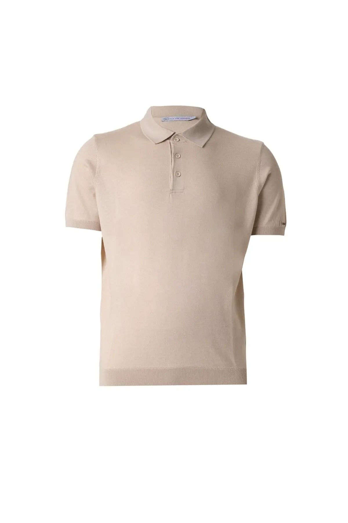 Bej Kaşmir İpek Utku Kısa Kollu Polo Yaka Triko Silk and Cashmere