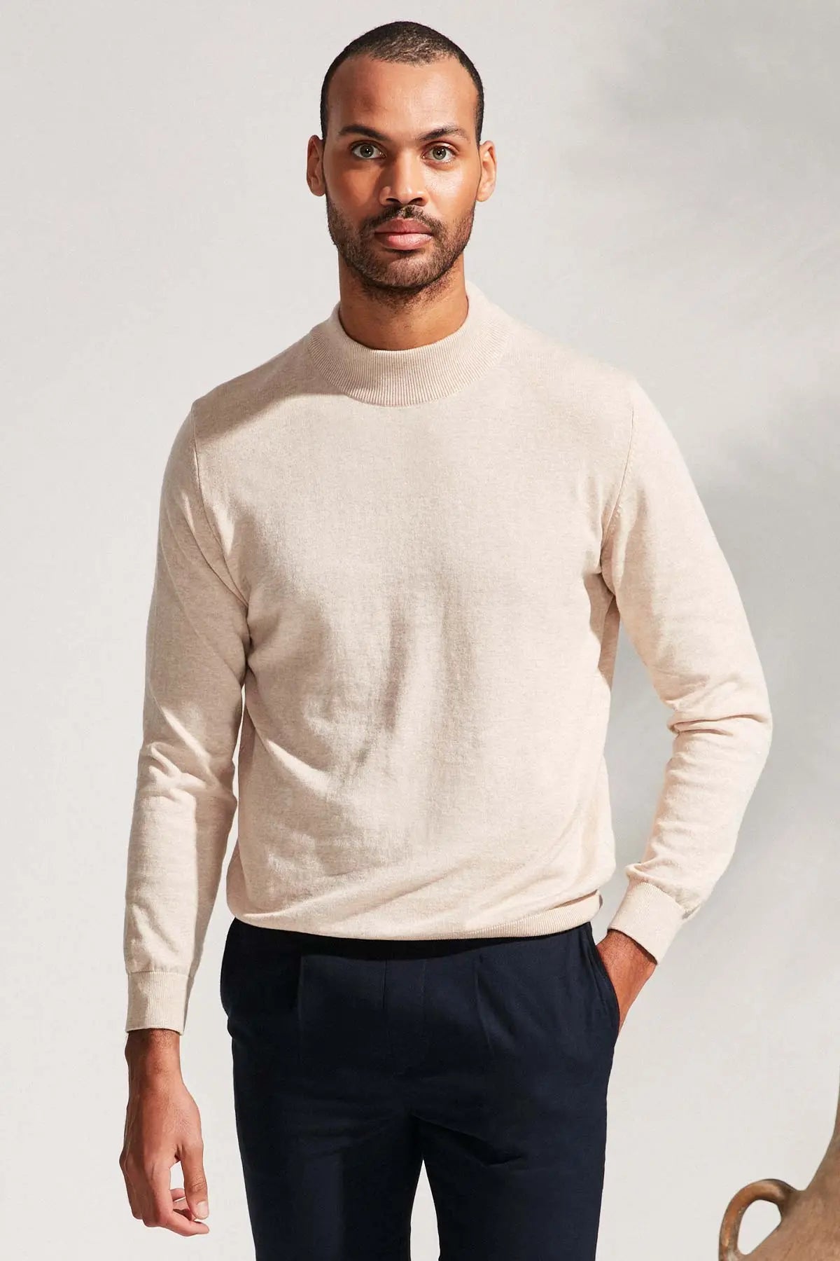 Bej Melanj & More Clark Erkek Yarım Balıkçı Yaka Uzun Kollu Triko Silk and Cashmere