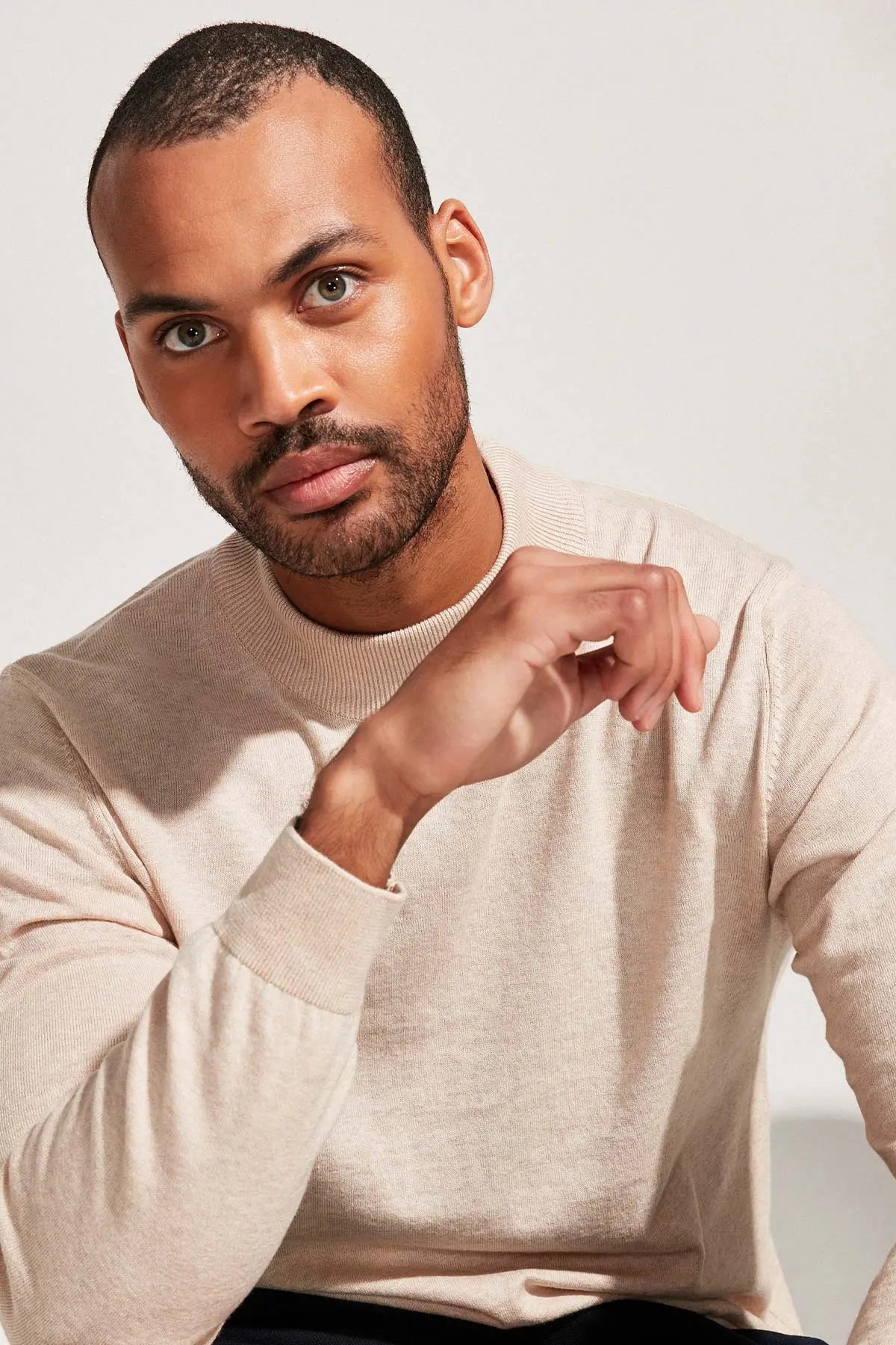 Bej Melanj & More Clark Erkek Yarım Balıkçı Yaka Uzun Kollu Triko Silk and Cashmere