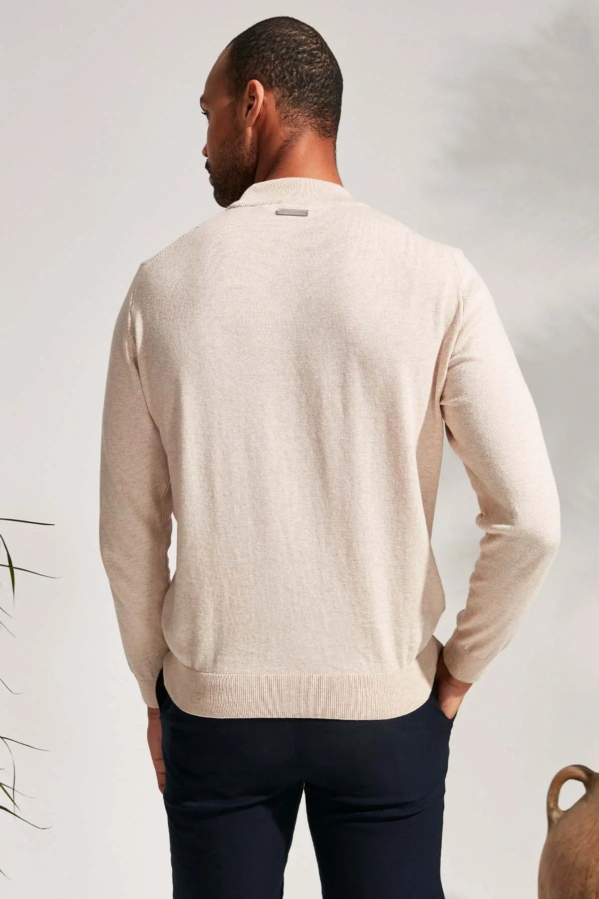 Bej Melanj & More Clark Erkek Yarım Balıkçı Yaka Uzun Kollu Triko Silk and Cashmere