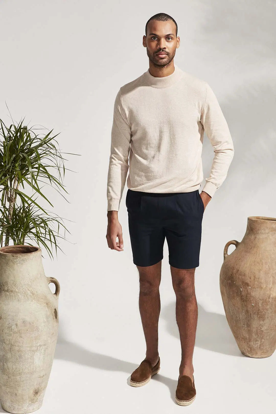 Bej Melanj & More Clark Erkek Yarım Balıkçı Yaka Uzun Kollu Triko Silk and Cashmere