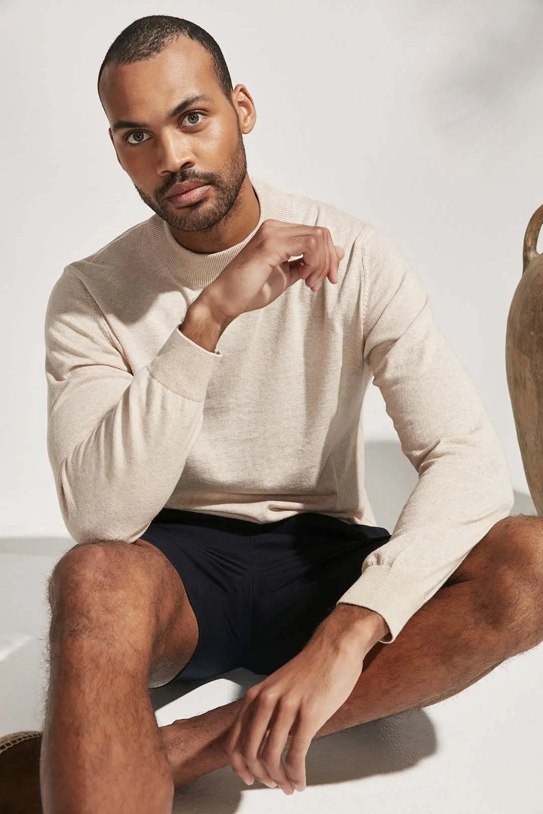 Bej Melanj & More Clark Erkek Yarım Balıkçı Yaka Uzun Kollu Triko Silk and Cashmere