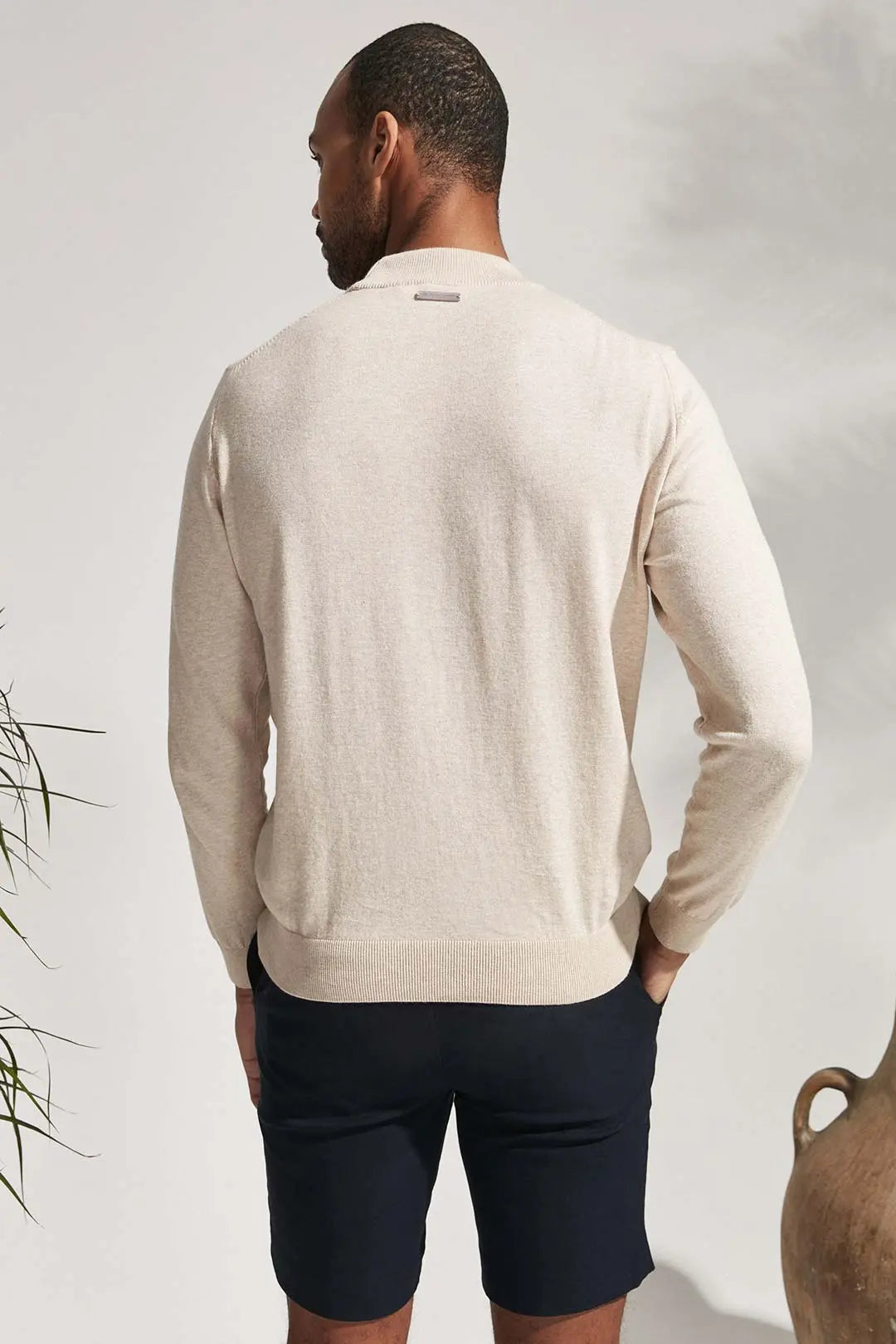 Bej Melanj & More Clark Erkek Yarım Balıkçı Yaka Uzun Kollu Triko Silk and Cashmere