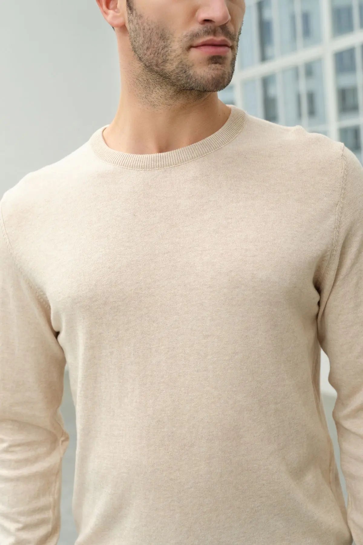 Bej Melanj & More Clark Erkek Yuvarlak Yaka Uzun Kollu Erkek Triko Silk and Cashmere