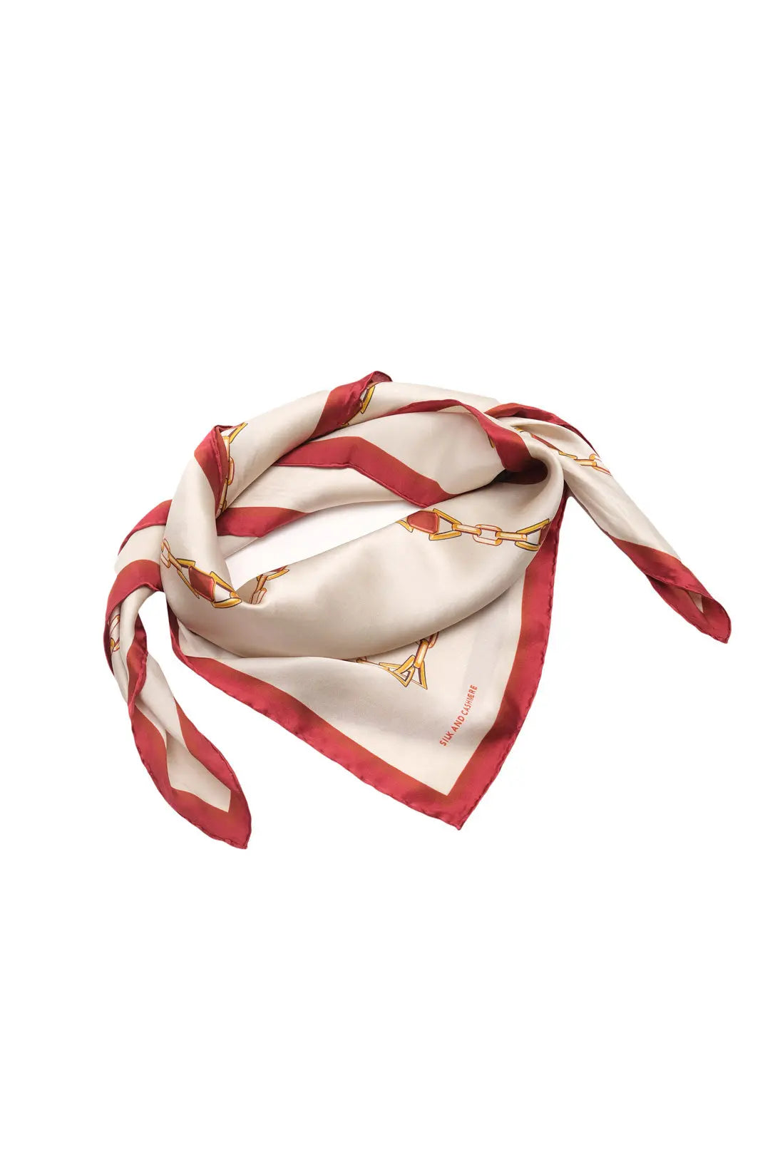 Bej Saf İpek Zincir Desenli Kadın Kare Eşarp 90 x 90 cm Silk and Cashmere