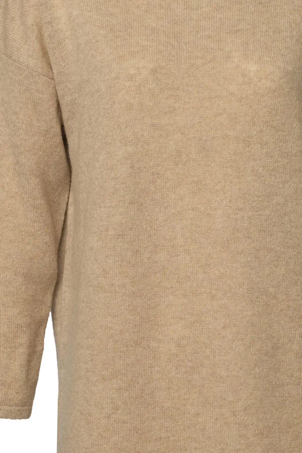 Bej Saf Kamir Dik Yaka Uzun Kollu Kostir Tunik Silk and Cashmere