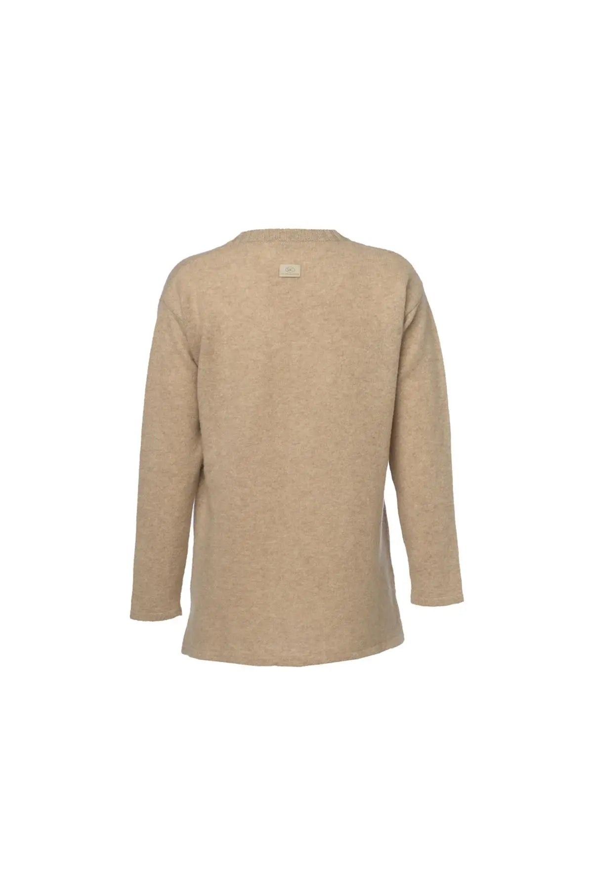 Bej Saf Kamir V Yaka Uzun Kollu Cepli Kostir Tunik Silk and Cashmere