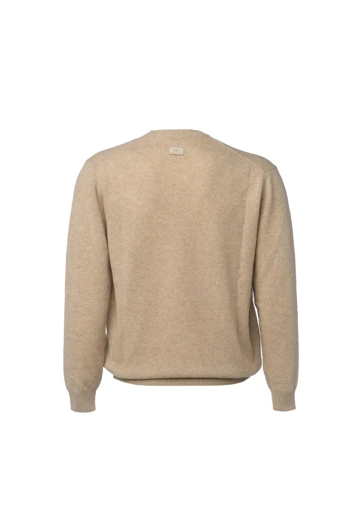 Bej Saf Kamir V Yaka Uzun Kollu Vincent Erkek Kazak Silk and Cashmere