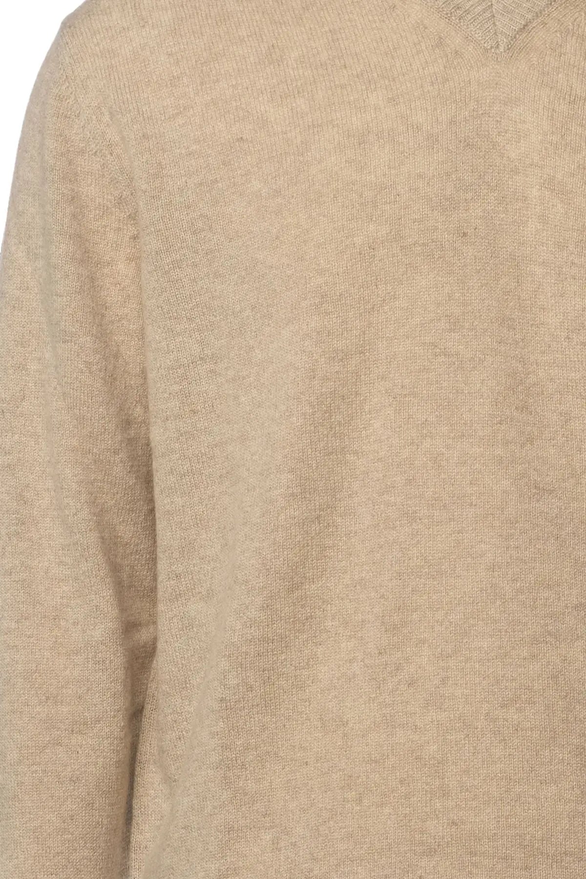 Bej Saf Kamir V Yaka Uzun Kollu Vincent Erkek Kazak Silk and Cashmere