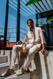 Bej & More Leon Ketenli Beli Lastik Detayl Erkek Pantolon Silk and Cashmere