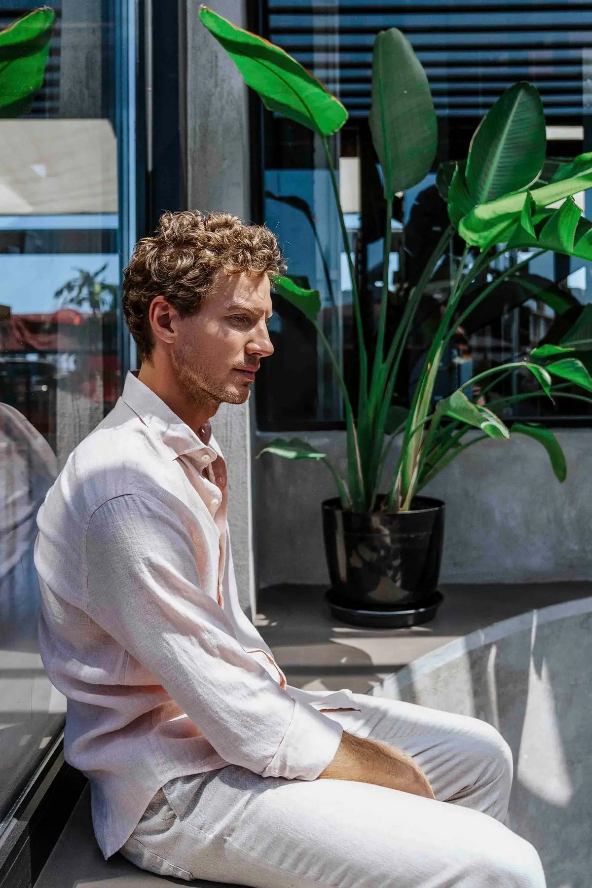 Bej & More Leon Ketenli Beli Lastik Detayl Erkek Pantolon Silk and Cashmere