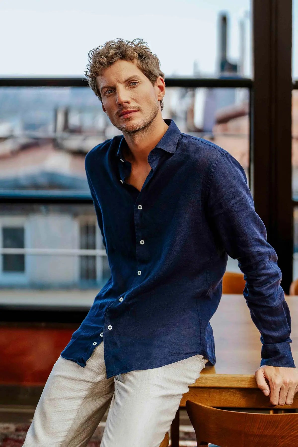 Bej & More Leon Ketenli Beli Lastik Detayl Erkek Pantolon Silk and Cashmere