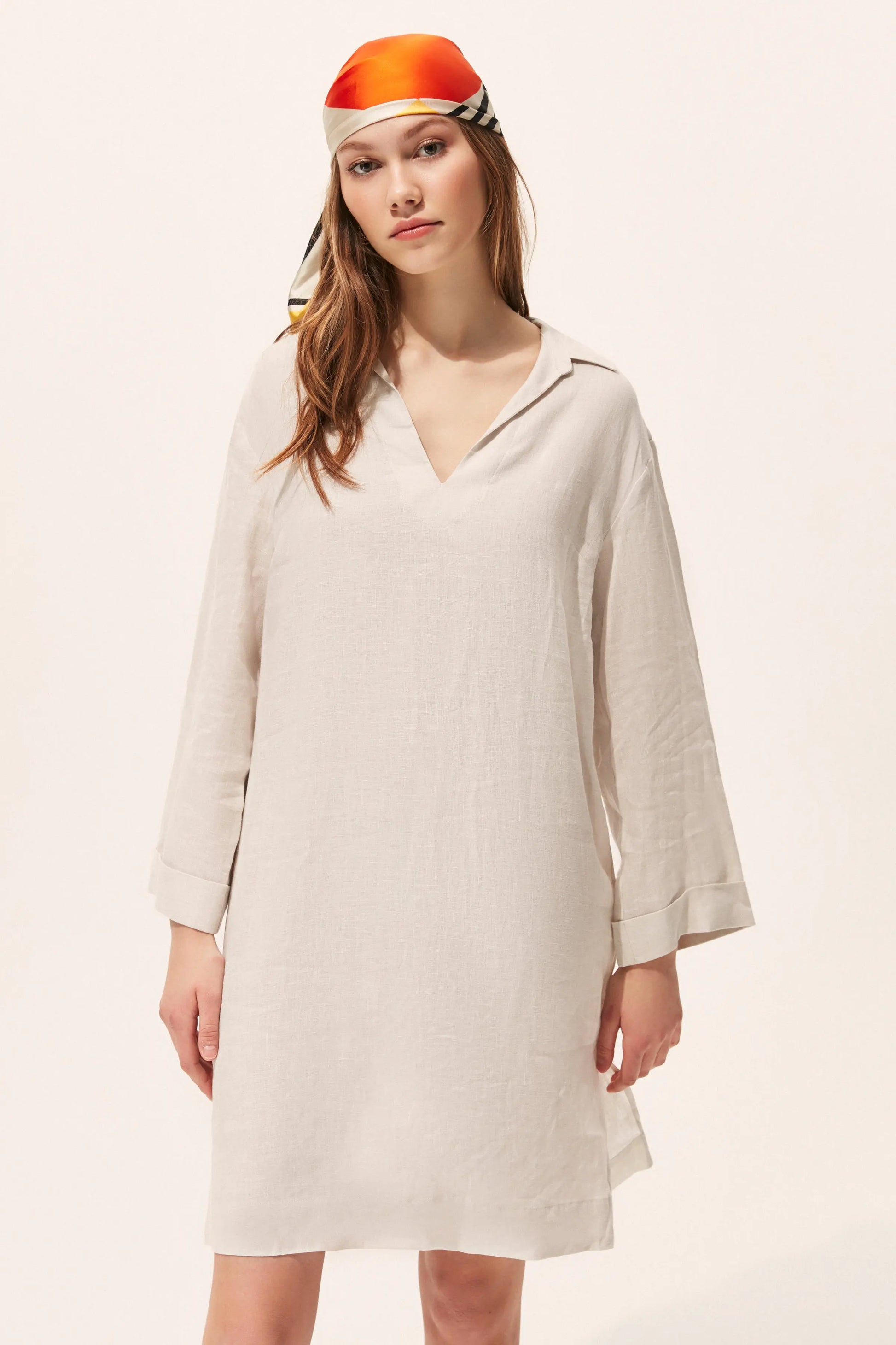 Bej & More Rosella V Yaka Uzun Kollu Tunik Silk and Cashmere