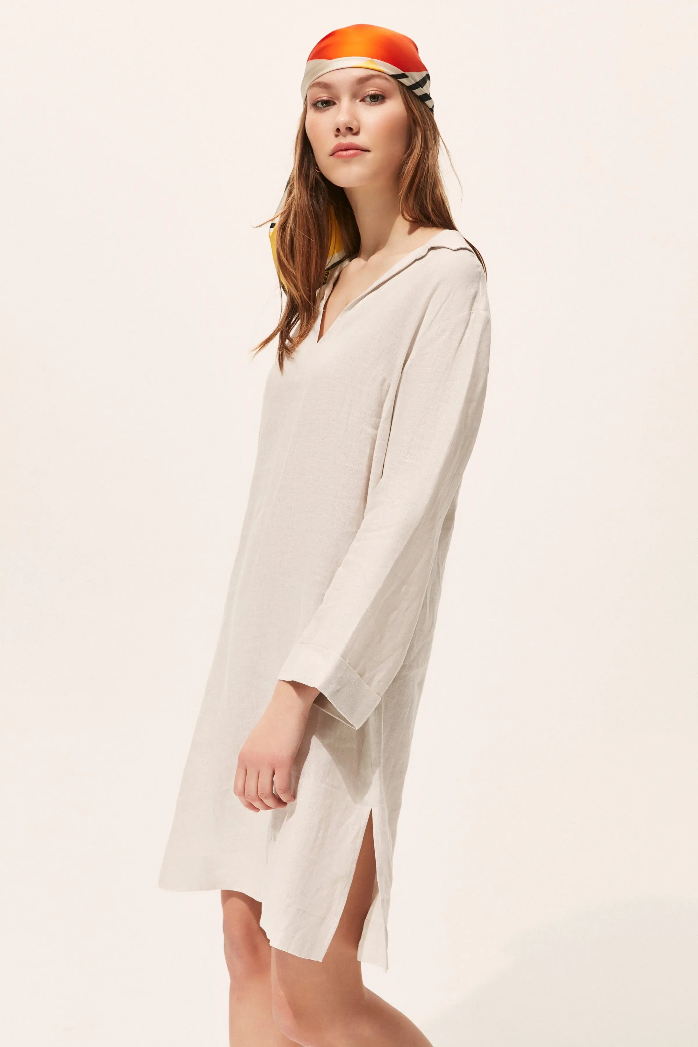 Bej & More Rosella V Yaka Uzun Kollu Tunik Silk and Cashmere